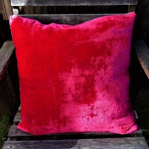 Handmade, Boho Pink Silk Velvet Pillow.19"X19"